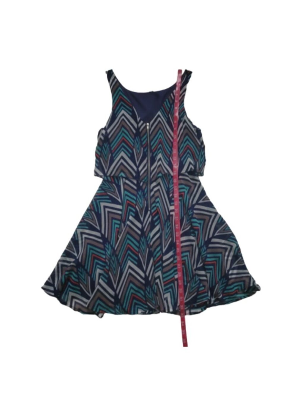 Sequin Hearts Women's Layered Look Chevron Print Sleeveless Mini Dress Size 5 - Picture 10 of 11